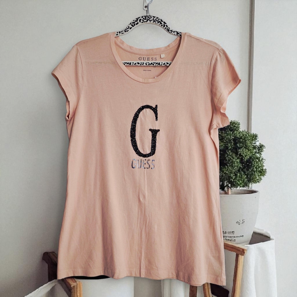 GUESS Women's XL Black Logo Crew Neck T-Shirt NWT Short Sleeve